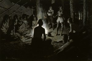 Conselho dos exploradores franceses com os índios de Frederic Remington