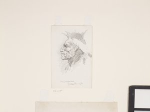Cabeça de índio, data desconhecida (lápis sobre papel branco) de Frederic Remington