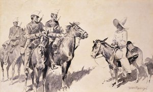 Gendarmes mexicanos pedindo o caminho, 1890 de Frederic Remington
