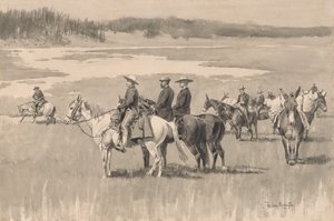 On the Head-Wats - Burgess encontrando um Ford, ca. 1893. de Frederic Remington
