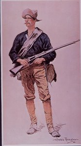 Guerra Hispano-Americana 1898, soldado de infantaria americano armado com espingarda da revista Krag-Jorgensen