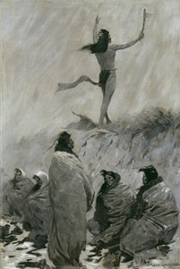 O Devorador de Fogo ergueu os braços para o Pássaro Trovão, c.1900 de Frederic Remington