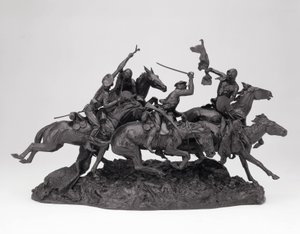 Os Velhos Dragões de 1850, modelado em 1905, fundido em 1905-09 (bronze com pátina preta) de Frederic Remington