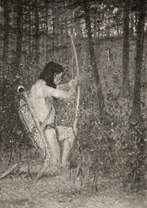 Então, em um dos joelhos, Hiawatha apontou uma flecha, de The Song of Hiawatha, de Henry Wadsworth Longfellow (1807-82), pub. por George G. Harrap e companhia Ltd., 1911 de Frederic Remington