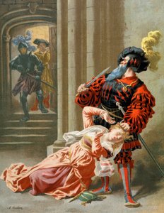 O Barba Azul tenta matar a sua mulher, c.1890 (ilustração) de Frederic Theodore Lix