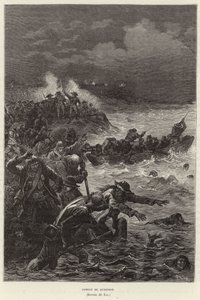 Combat de Quiberon. Apoiadores da Revolução Chouannerie e do Levante Vendee tentando fugir das forças republicanas em Quiberon, França, Revolução Francesa de Frederic Theodore Lix