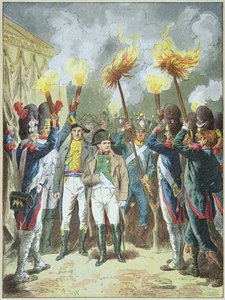 O Imperador Napolon I aclamado pelos seus grunhidos na véspera da Batalha de Austerlitz em 1805. de Frederic Theodore Lix