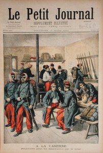 No quartel, Preparação para manobras na neve, ilustração do Le Petit Journal, 17 de março de 1895 de Frederic Theodore Lix