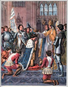 Joana d&39;Arc participa da cerimônia de coroação de Carlos VII em Reims em 17 de julho de 1429.