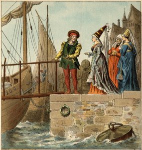 Canção popular: "A Nantes est arrive". Ilustração (detalhe) de Frederic Theodore Lix (1830-1897) em "Chansons et rounds enfantines des provinces de la France". de Frederic Theodore Lix