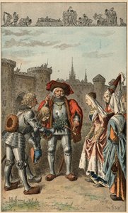 Canção popular: "It was Anne of Brittany". Rainha de França Anne de Bretagne (1477-1514), chegando a Rennes, recebe um buquê de verbena. Ilustração de Frederic Theodore Lix (1830-1897) em "Chansons et rounds enfantines des provinces de la France". de Frederic Theodore Lix