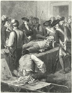 O ferido Maximilien Robespierre no Comitê de Segurança Pública aguardando sua execução, 1794 de Frederic Theodore Lix