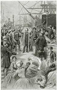 Victor Hugo saúda uma república universal durante um discurso no exílio em 1 de agosto de 1852, século XIX (gravura de bw) de Frederic Theodore Lix