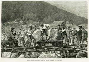 Trabalhadores que trabalham na barragem de Alfeld. Gravura de Lix para ilustrar a história A travers l