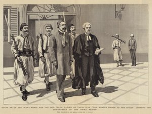 Egito após a guerra, Arabi e o honorável Mark Napier em seu caminho da prisão de Arabi para a corte, cruzando o Quadrilátero da Daira Sanieh