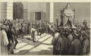 O quedive saudando o tapete sagrado no Cairo antes de seu despacho para Meca de Frederic Villiers