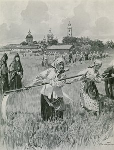 Um convento em Novgorod: Freiras fazendo feno de Frederic de Haenen
