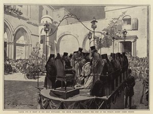 Eva de Páscoa em frente ao Santo Sepulcro, o Patriarca grego lavando os pés dos Doze Sacerdotes Gregos mais Antigos