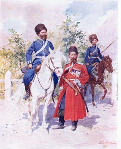 Soldados russos c.1900 (cor litho) de Frederic de Haenen
