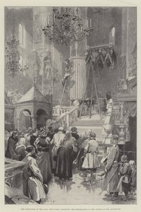 A coroação do czar, o público inspecionando as preparações na Igreja da Assunção de Frederic de Haenen