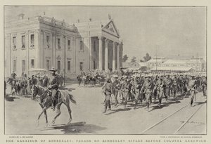 A guarnição de Kimberley, desfile de rifles de Kimberley antes do coronel Kekewich de Frederic de Haenen