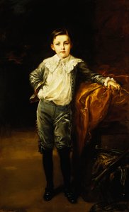 Retrato, de, um, mestre, eckstein, ficar, comprimento cheio, inclinar-se, um, drapeado, peito, 1902