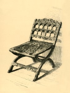 Cadeira dobrável, madeira de nogueira, séculos XVI-XVII, 1881.