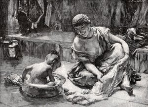 Banho de crianças, Egipto de Frederick Arthur Bridgman