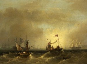 Paisagem marítima com Barcos (óleo sobre tela) de Frederick Calvert
