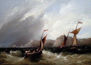 Navios ao largo de uma costa rochosa (petróleo a bordo) de Frederick Calvert