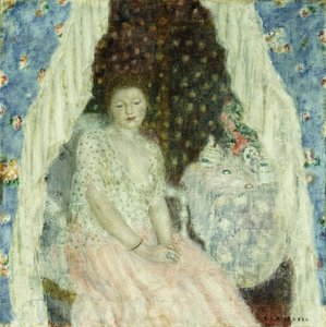 Estudo para &39;Cortinas Azuis&39;, c.1924 (óleo sobre tela) de Frederick Carl Frieseke