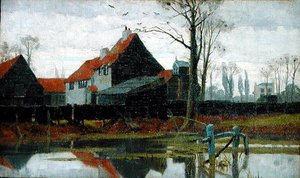 Farm Buildings, c.1889 (óleo sobre tela) de Frederick Cayley Robinson