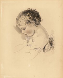 Retrato de Henry Bloxam, sobrinho de Sir Thomas Lawrence. Rapaz de vestido com uma fita azul. Gravura manuscrita de Frederick Christian Lewis depois de uma ilustração de Sir Thomas Lawrence do Gabinete de Gemas de P.G. Patmore, Ackermann, Londres.