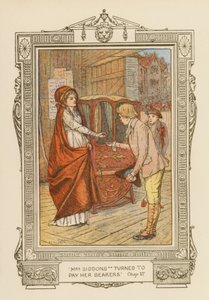 "Mrs. Siddons virou-se para pagar aos seus portadores" (litografia a cores) de Frederick Colin Tilney