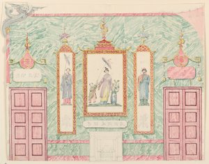 Desenho, alçado de parede, provavelmente para a sala de banquetes, Royal Pavilion, Brighton, 1815-22 de Frederick Crace