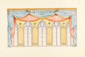 Desenho, decoração de janela, provavelmente para a parede leste da sala de música, Royal Pavilion, Brighton, 1820 de Frederick Crace
