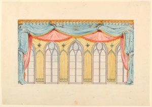Desenho, decoração de janela, provavelmente para a parede leste da sala de música, Royal Pavilion, Brighton, 1820 de Frederick Crace