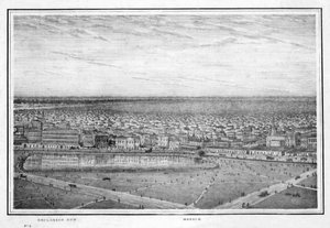 Fileira da esplanada e mesquita, panorama de Calcutá, Índia, c1840s.