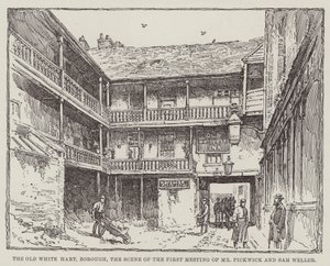 O Old White Hart, Borough, a cena da primeira reunião do Sr. Pickwick e Sam Weller