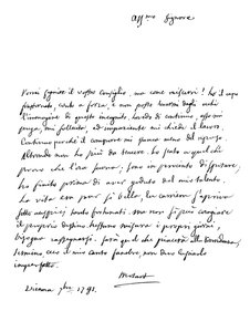 Carta de Wolfgang Amadeus Mozart, 1791 1865.