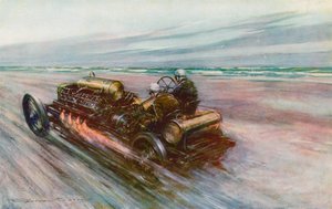 O famoso "200" Darracq com o qual Sir Algernon Guinness, Bart, alcançou 120 mph em 1908 (cor litho)