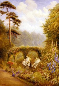 Lírios e Delphiniums, Golden Hill Park, Londres (aguarela sobre papel) de Frederick Henry Evans