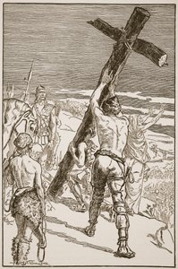 Oswald erigindo a cruz, ilustração de "a Igreja da Inglaterra: uma história para o povo" por HDM Spence-Jones, pub. c.1910 (foto sépia) de Frederick Henry Townsend