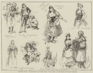 Esboços da nova ópera cômica de M Planquette, Paul Jones, no Teatro do Príncipe de Gales de Frederick Henry Townsend