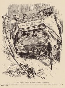 A grande questão do elétrico contra o autocarro a motor (litografia) de Frederick Henry Townsend