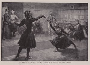 O esporte mais recente para as mulheres, uma luta em uma escola de esgrima em Londres