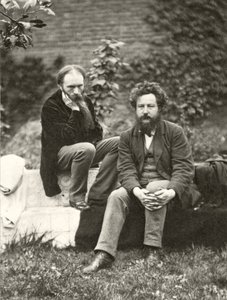Fotografia de retrato de Sir Edward Burne-Jones (1833-1898) e William Morris (1834-96) por Frederick Hollyer (1837-1933) (foto sépia)