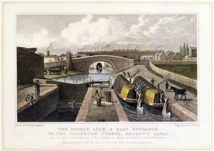 O bloqueio duplo e a entrada leste do túnel de Islington, Regents Canal, 1827 de Frederick James Havell