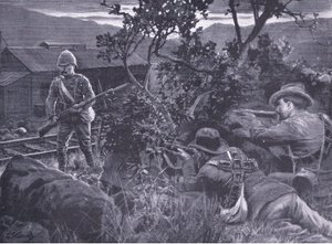 Guerra degenerada: Boers sniping uma sentinela, de depois de Pretória: A guerra de guerrilha publicado pela Harmsworth Bros Limited, 1901