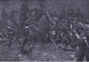 Major Boole-Smith aborda De Wet, de After Pretoria: A Guerra de Guerrilha publicada por Harmsworth Bros Limited, 1901 de Frederick Judd Waugh